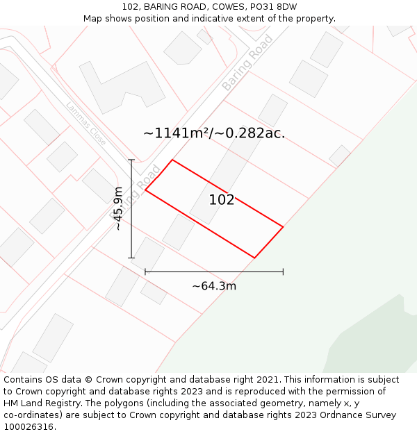 102, BARING ROAD, COWES, PO31 8DW: Plot and title map