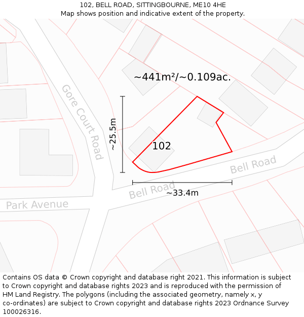 102, BELL ROAD, SITTINGBOURNE, ME10 4HE: Plot and title map