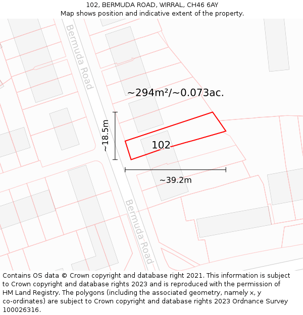 102, BERMUDA ROAD, WIRRAL, CH46 6AY: Plot and title map