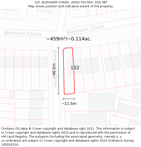 102, BLENHEIM CHASE, LEIGH-ON-SEA, SS9 3BT: Plot and title map