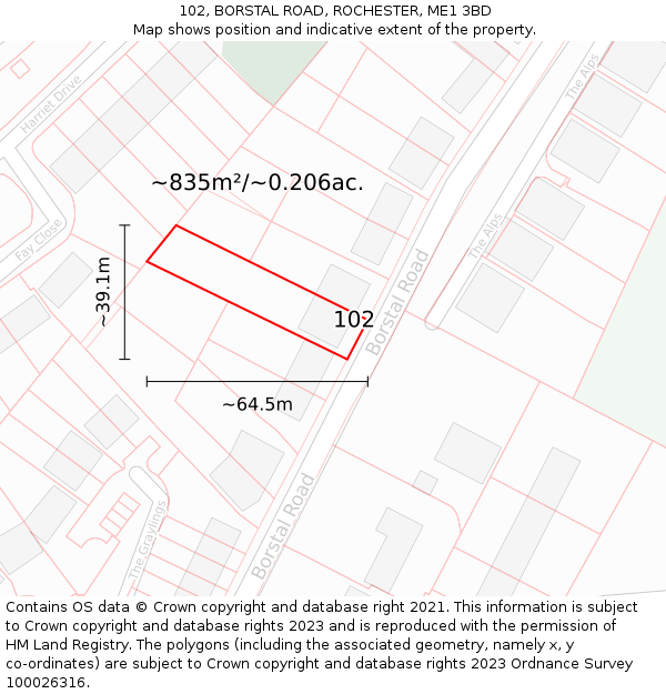 102, BORSTAL ROAD, ROCHESTER, ME1 3BD: Plot and title map