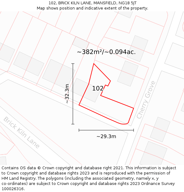 102, BRICK KILN LANE, MANSFIELD, NG18 5JT: Plot and title map