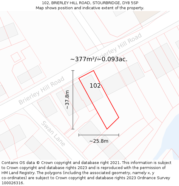 102, BRIERLEY HILL ROAD, STOURBRIDGE, DY8 5SP: Plot and title map