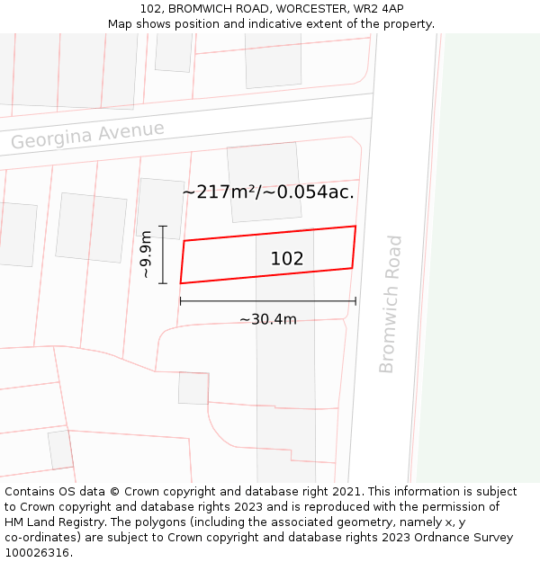 102, BROMWICH ROAD, WORCESTER, WR2 4AP: Plot and title map