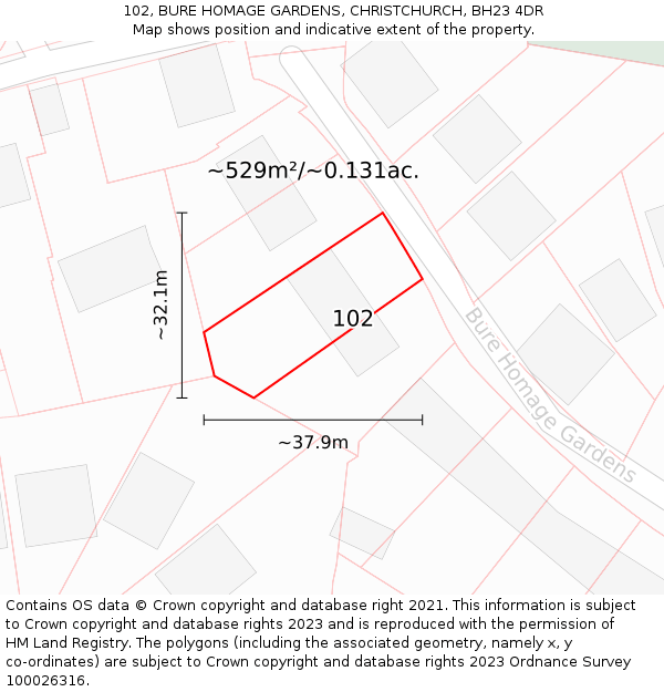 102, BURE HOMAGE GARDENS, CHRISTCHURCH, BH23 4DR: Plot and title map