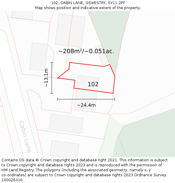 102, CABIN LANE, OSWESTRY, SY11 2PF: Plot and title map