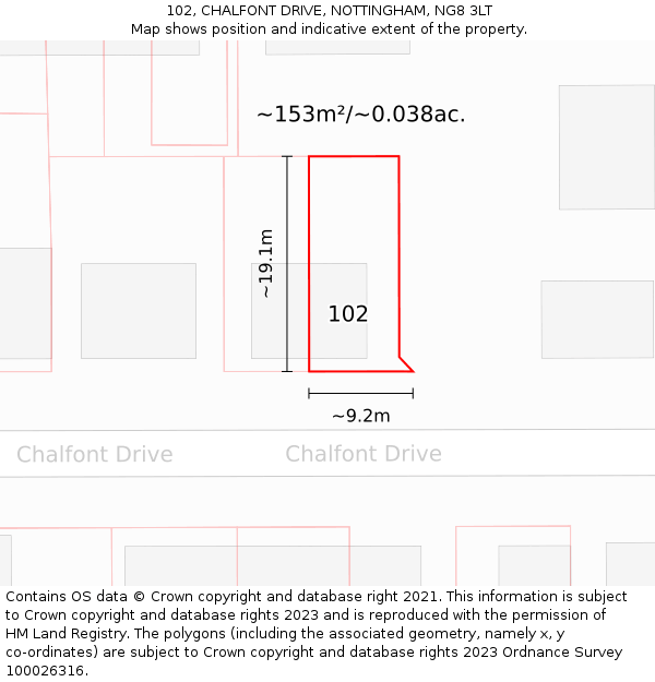 102, CHALFONT DRIVE, NOTTINGHAM, NG8 3LT: Plot and title map