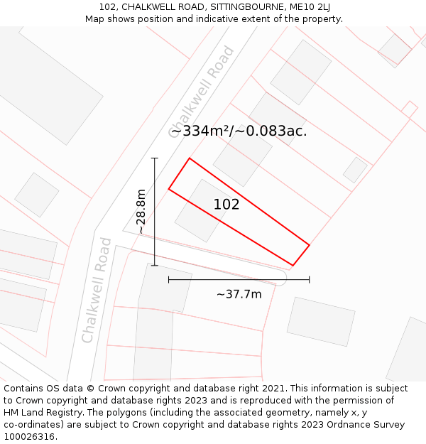 102, CHALKWELL ROAD, SITTINGBOURNE, ME10 2LJ: Plot and title map