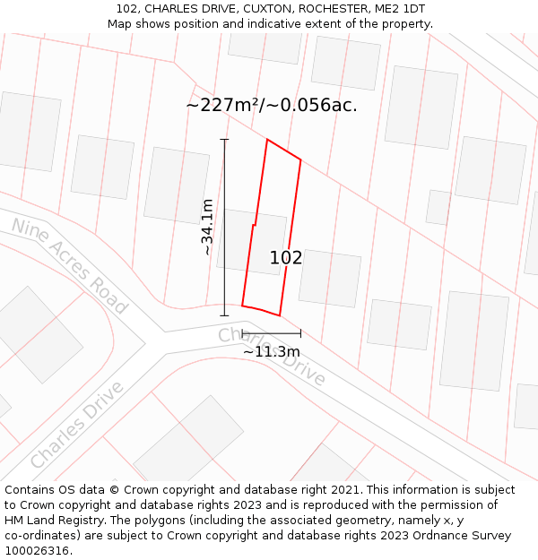 102, CHARLES DRIVE, CUXTON, ROCHESTER, ME2 1DT: Plot and title map