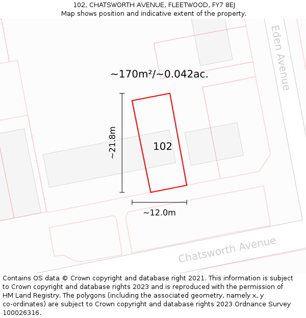 102, CHATSWORTH AVENUE, FLEETWOOD, FY7 8EJ: Plot and title map