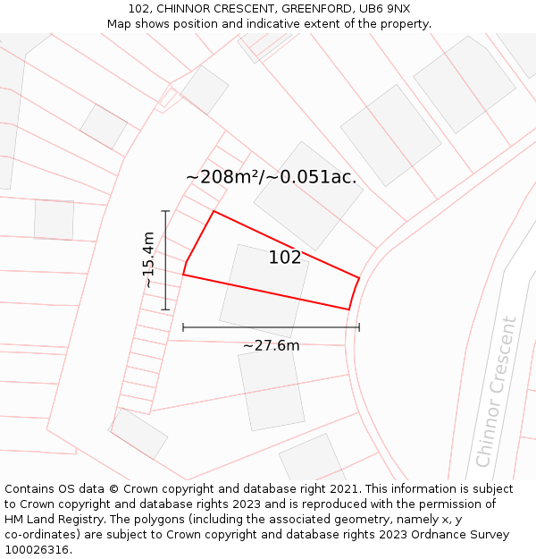 102, CHINNOR CRESCENT, GREENFORD, UB6 9NX: Plot and title map