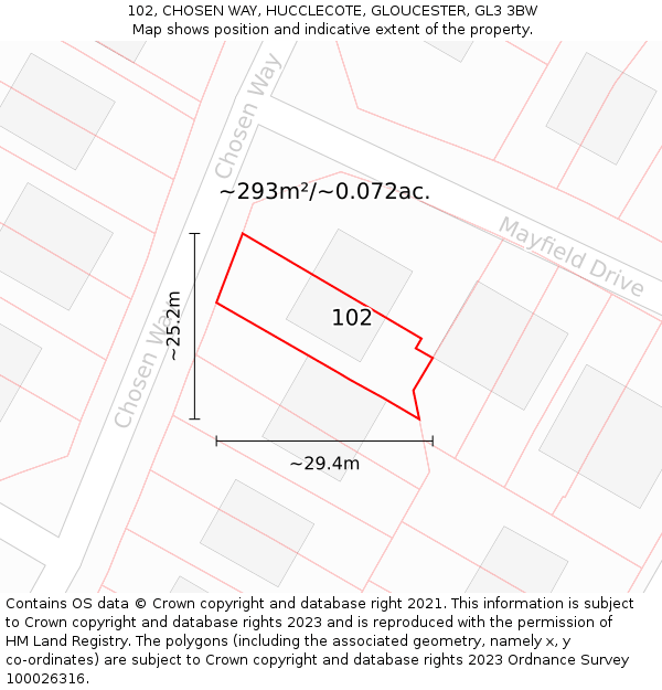 102, CHOSEN WAY, HUCCLECOTE, GLOUCESTER, GL3 3BW: Plot and title map