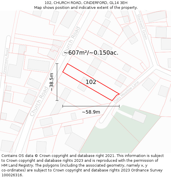 102, CHURCH ROAD, CINDERFORD, GL14 3EH: Plot and title map