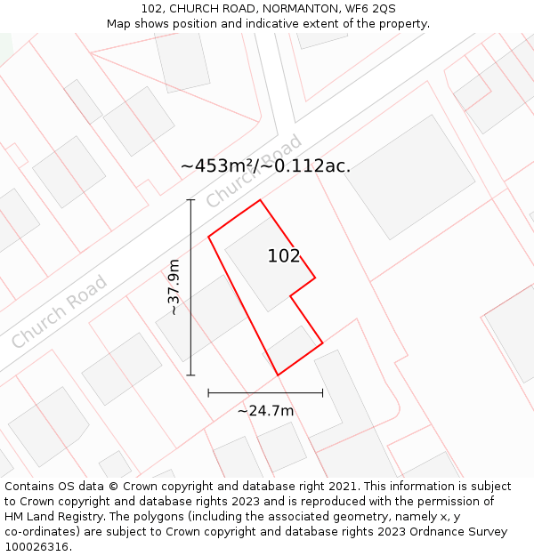 102, CHURCH ROAD, NORMANTON, WF6 2QS: Plot and title map