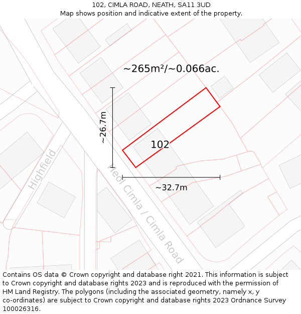 102, CIMLA ROAD, NEATH, SA11 3UD: Plot and title map