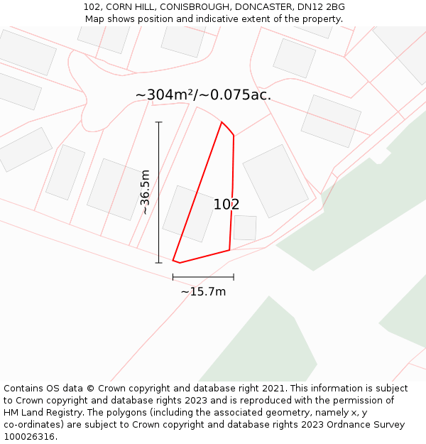 102, CORN HILL, CONISBROUGH, DONCASTER, DN12 2BG: Plot and title map