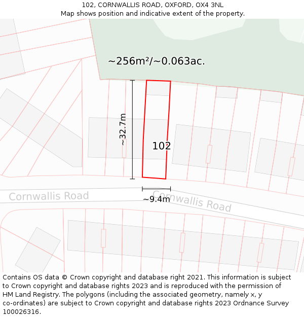 102, CORNWALLIS ROAD, OXFORD, OX4 3NL: Plot and title map