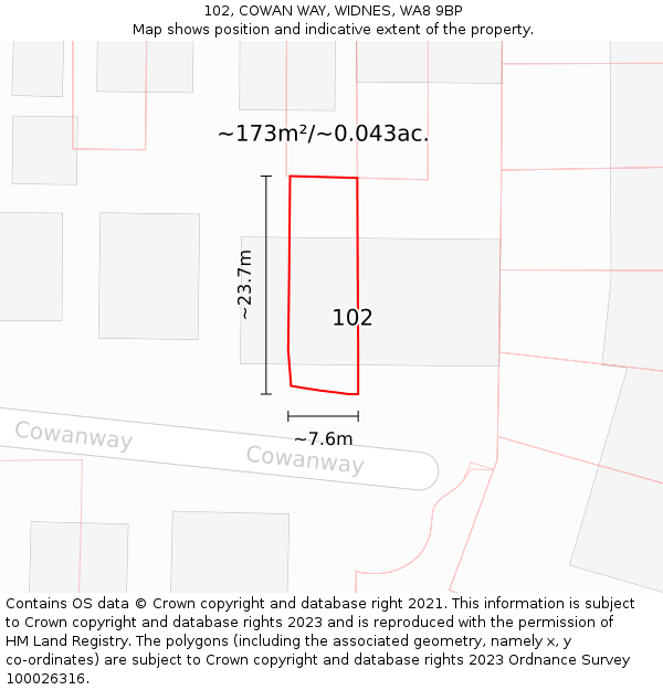 102, COWAN WAY, WIDNES, WA8 9BP: Plot and title map