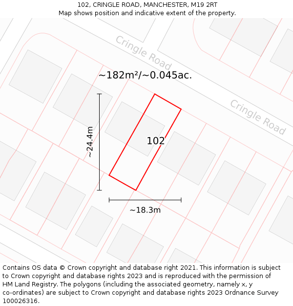 102, CRINGLE ROAD, MANCHESTER, M19 2RT: Plot and title map