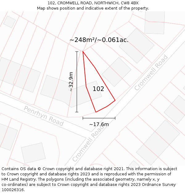 102, CROMWELL ROAD, NORTHWICH, CW8 4BX: Plot and title map