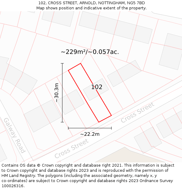 102, CROSS STREET, ARNOLD, NOTTINGHAM, NG5 7BD: Plot and title map