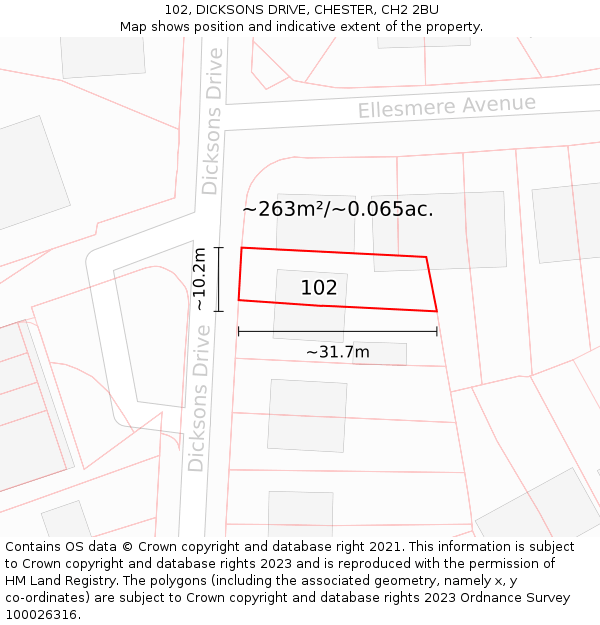 102, DICKSONS DRIVE, CHESTER, CH2 2BU: Plot and title map