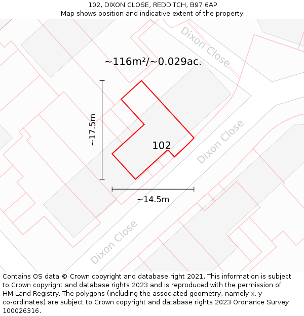 102, DIXON CLOSE, REDDITCH, B97 6AP: Plot and title map