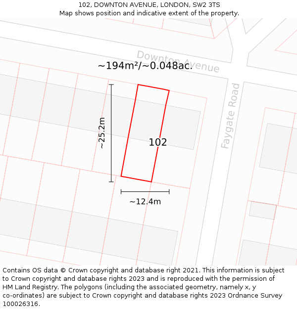 102, DOWNTON AVENUE, LONDON, SW2 3TS: Plot and title map