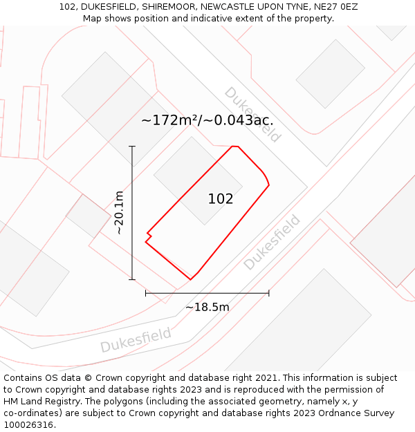 102, DUKESFIELD, SHIREMOOR, NEWCASTLE UPON TYNE, NE27 0EZ: Plot and title map