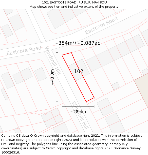 102, EASTCOTE ROAD, RUISLIP, HA4 8DU: Plot and title map