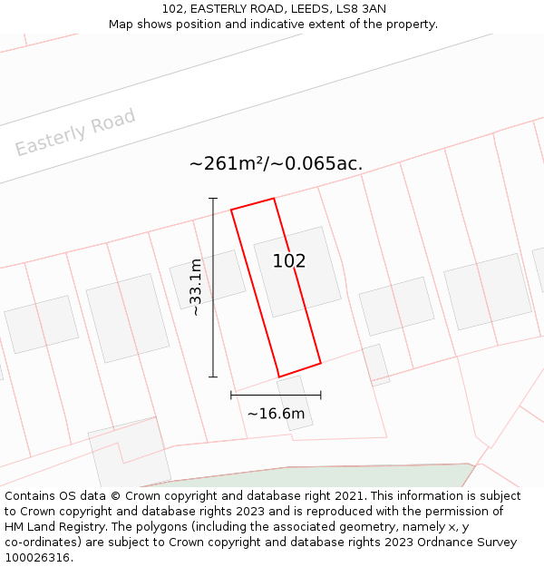 102, EASTERLY ROAD, LEEDS, LS8 3AN: Plot and title map