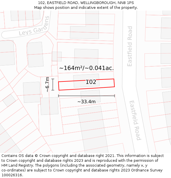 102, EASTFIELD ROAD, WELLINGBOROUGH, NN8 1PS: Plot and title map