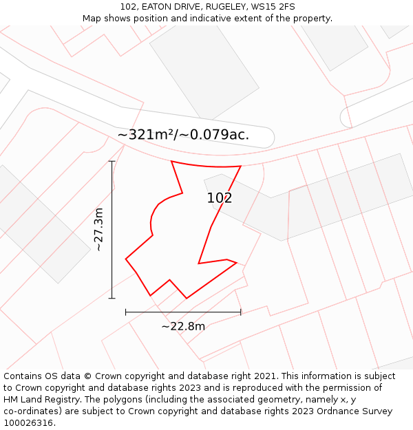 102, EATON DRIVE, RUGELEY, WS15 2FS: Plot and title map