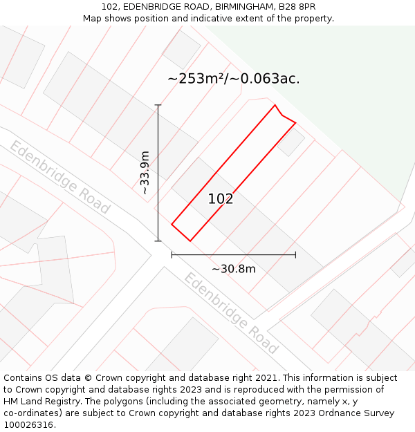 102, EDENBRIDGE ROAD, BIRMINGHAM, B28 8PR: Plot and title map