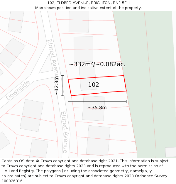 102, ELDRED AVENUE, BRIGHTON, BN1 5EH: Plot and title map