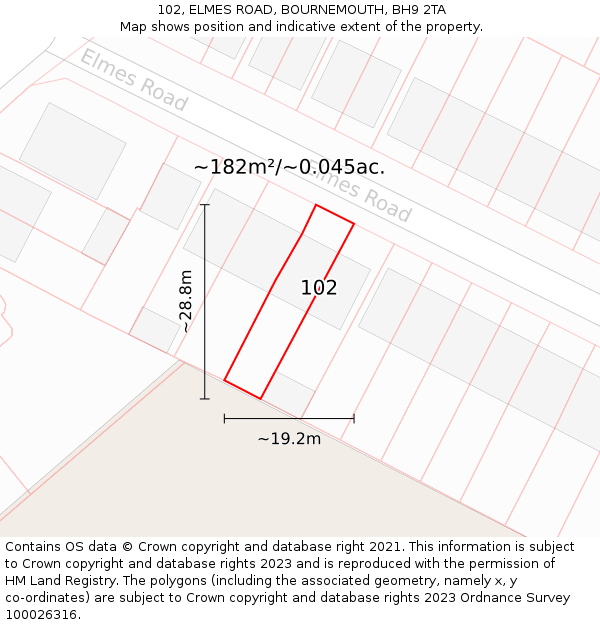 102, ELMES ROAD, BOURNEMOUTH, BH9 2TA: Plot and title map