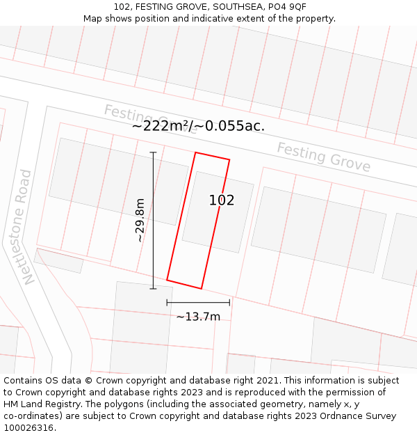 102, FESTING GROVE, SOUTHSEA, PO4 9QF: Plot and title map