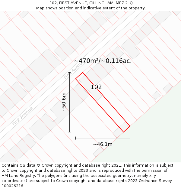 102, FIRST AVENUE, GILLINGHAM, ME7 2LQ: Plot and title map