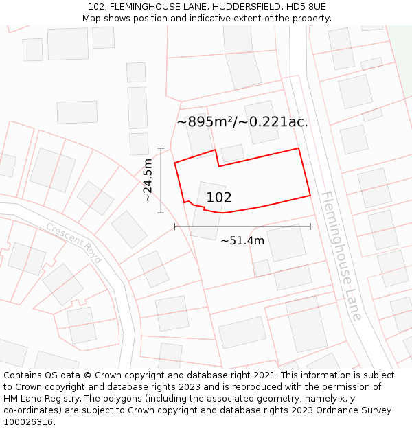 102, FLEMINGHOUSE LANE, HUDDERSFIELD, HD5 8UE: Plot and title map