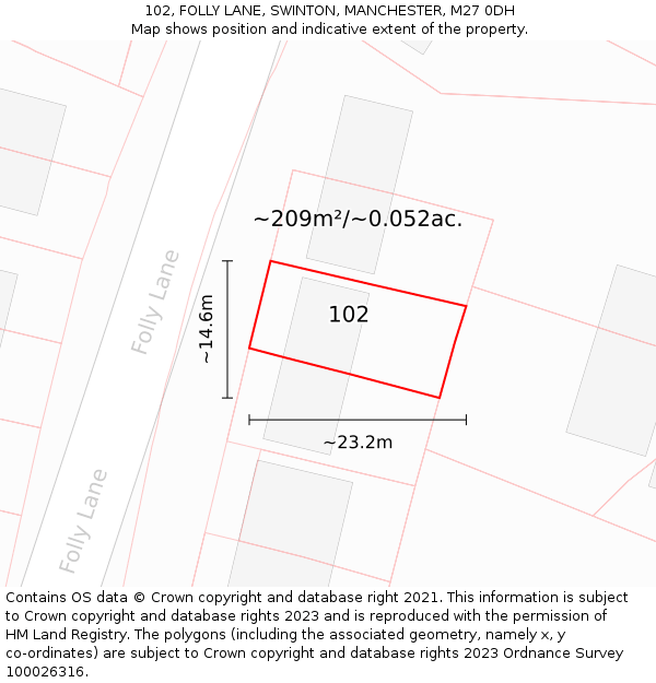 102, FOLLY LANE, SWINTON, MANCHESTER, M27 0DH: Plot and title map