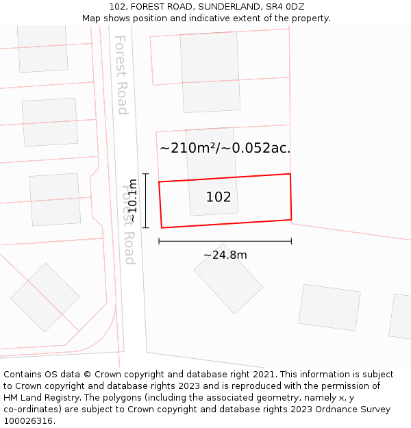 102, FOREST ROAD, SUNDERLAND, SR4 0DZ: Plot and title map