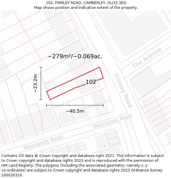 102, FRIMLEY ROAD, CAMBERLEY, GU15 3EG: Plot and title map