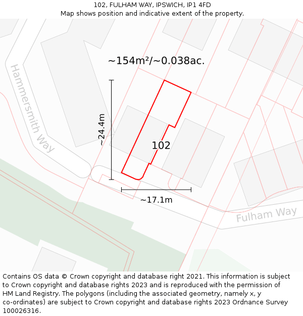 102, FULHAM WAY, IPSWICH, IP1 4FD: Plot and title map