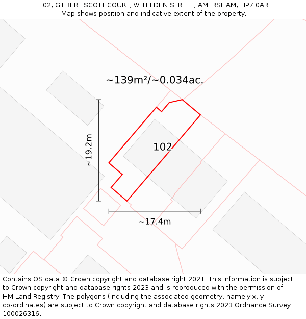 102, GILBERT SCOTT COURT, WHIELDEN STREET, AMERSHAM, HP7 0AR: Plot and title map