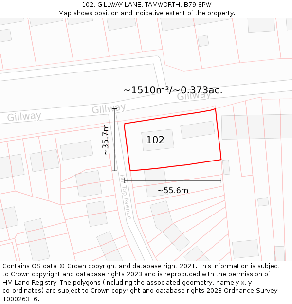 102, GILLWAY LANE, TAMWORTH, B79 8PW: Plot and title map