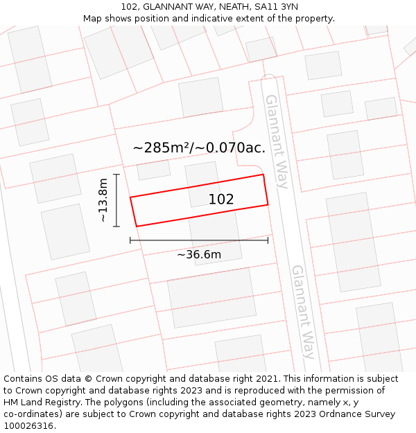 102, GLANNANT WAY, NEATH, SA11 3YN: Plot and title map