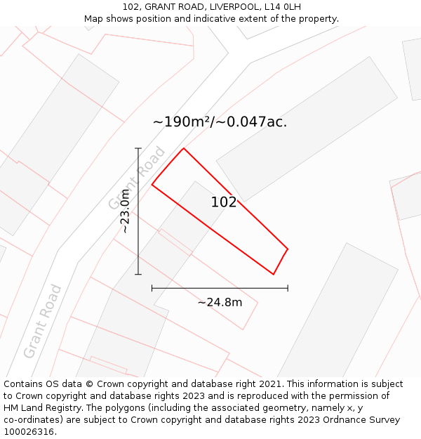 102, GRANT ROAD, LIVERPOOL, L14 0LH: Plot and title map