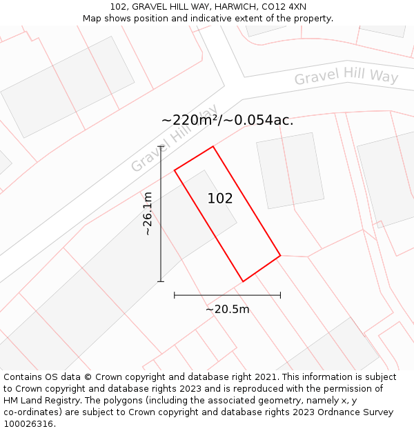 102, GRAVEL HILL WAY, HARWICH, CO12 4XN: Plot and title map