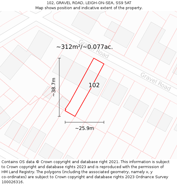 102, GRAVEL ROAD, LEIGH-ON-SEA, SS9 5AT: Plot and title map