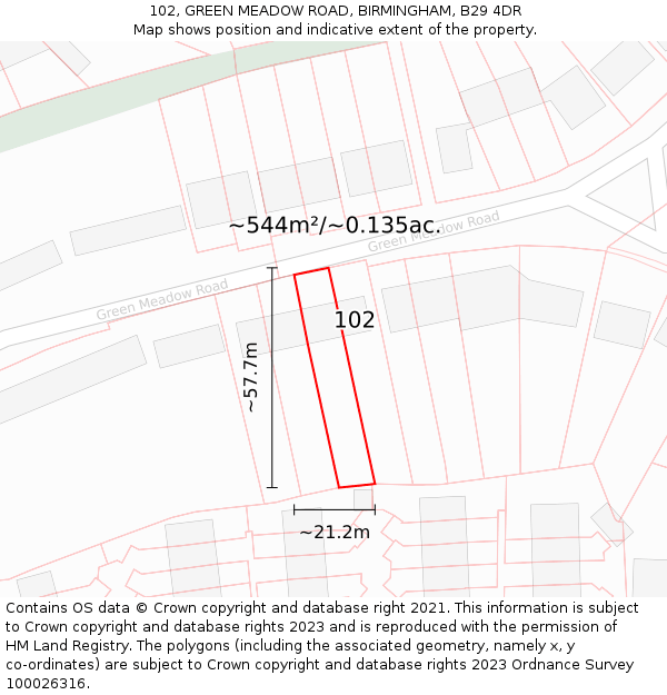 102, GREEN MEADOW ROAD, BIRMINGHAM, B29 4DR: Plot and title map